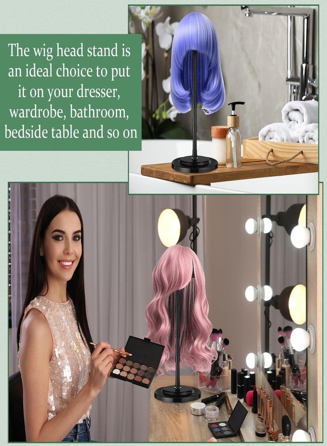 Shimeyao 8 Pcs Adjustable Wig Stand 4.53 to 14.37 Inches Portable Wig Head Holders Plastic Hat Stands for Display Non slip Fake Hair Storage Holder for Multiple Fake Hair Styling Cap Storage(Black) - Image 4
